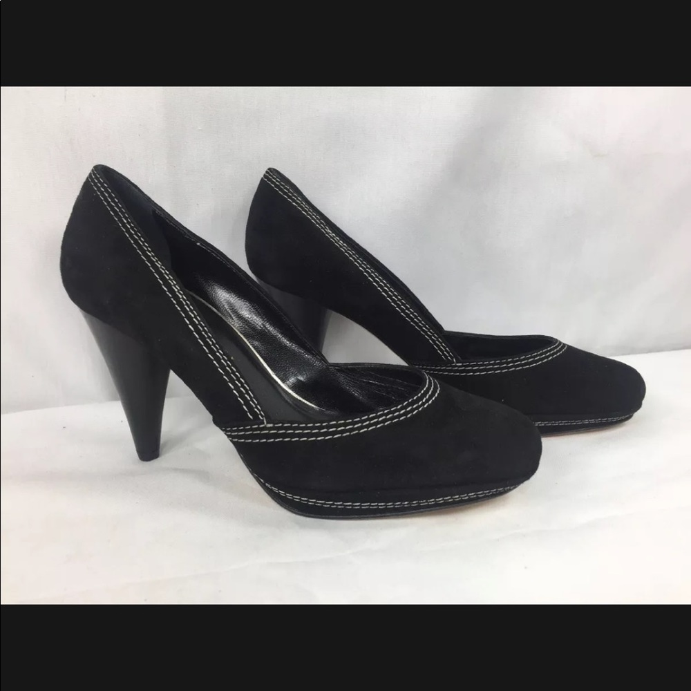 LOEFFLER RANDALL High Heel Platform Pumps Black & Grey Tonal Stitching Round Toe